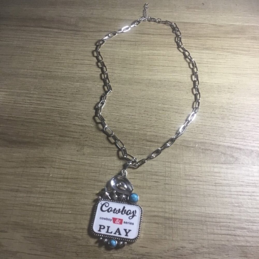 Silver and Turquoise Cowboy Hat Star Pendant Necklace